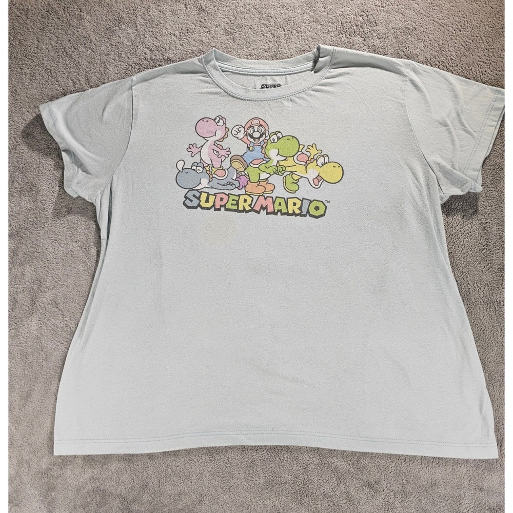 Nintendo Super Mario Yoshi Graphic T-Shirt Kids 2XL Light Blue Short Sleeve Tee